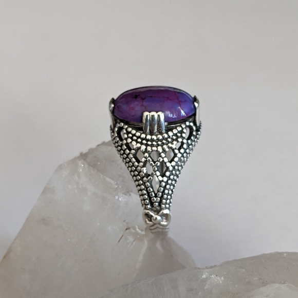 Purple Copper Turquoise, 925 Silver Ring, Size 9 - Picture 3 of 12
